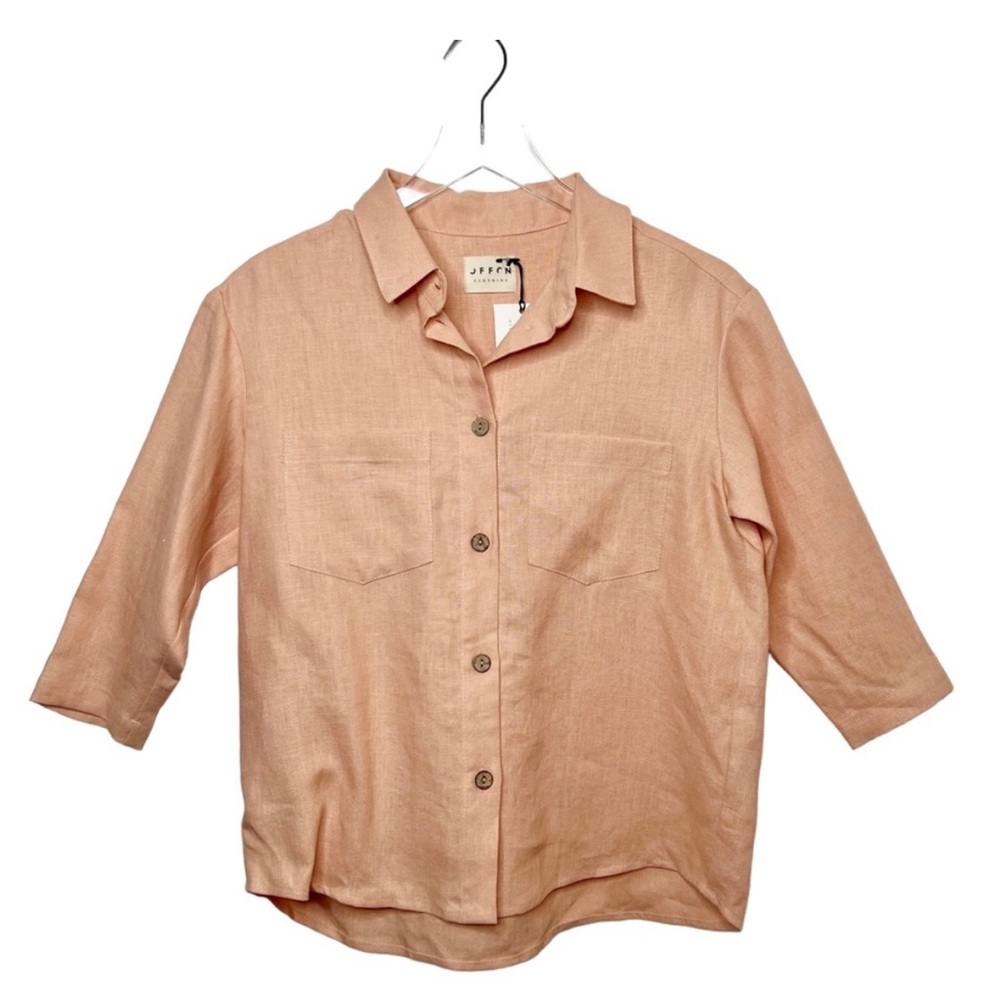 OFFON NEW Peach Half Sleeve Linen Button Front Shirt Sz XS